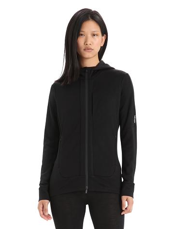 Dámské Mikiny S Kapucí Icebreaker Merino Quantum III Long Sleeve Zip Černé | CZ 1269XYUF